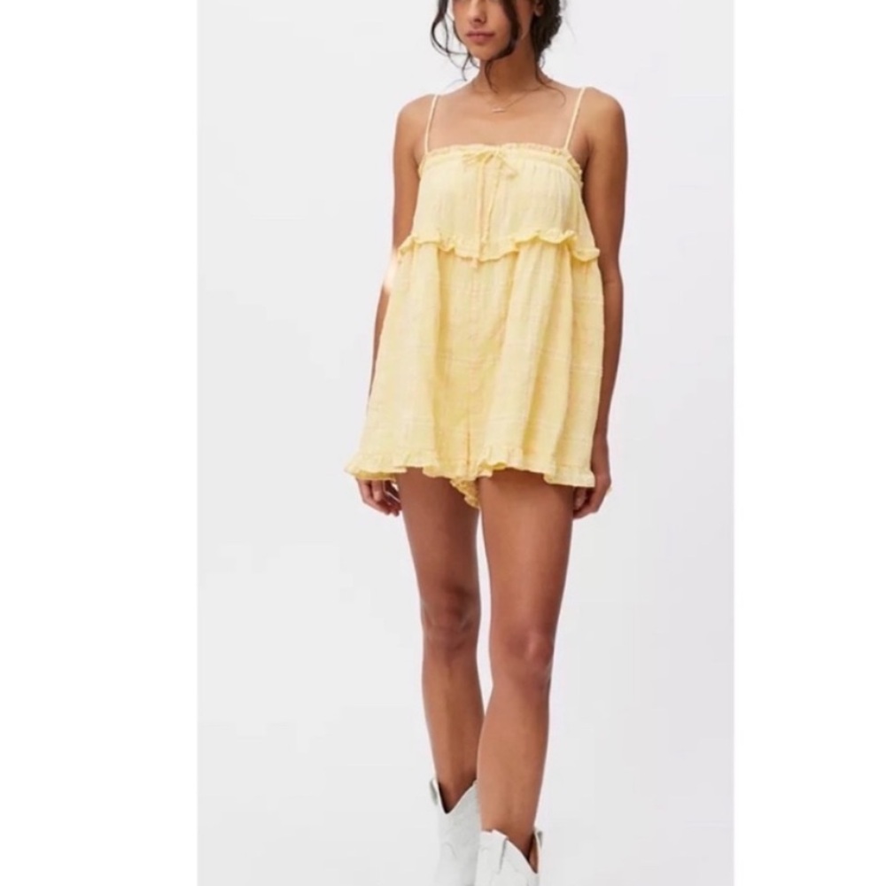 UO Urban Outfitters Ruffle Me Up Romper Yellow NWT